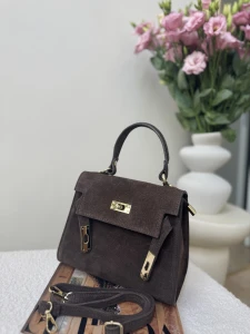Torba Milano skóra naturalna zamsz czekolada